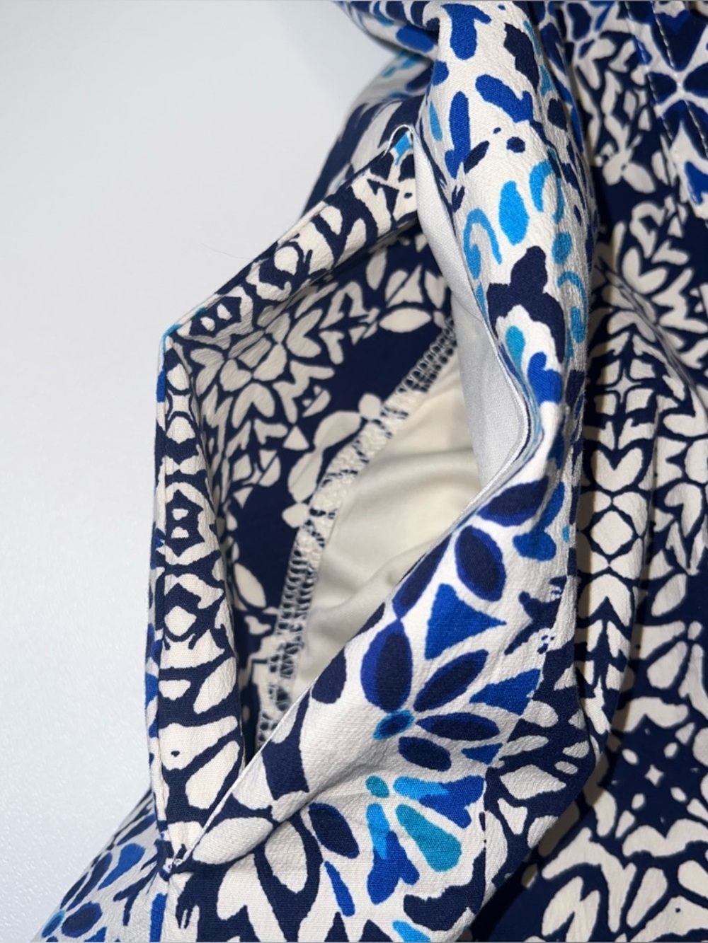 Avec Les Filles Blue and White Floral Sweetheart Neckline Mini Sun Dress Sz 14 - Picture 6 of 16